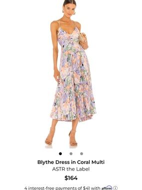 Astr Floral Pleated Midi Dress in Coral, Lavender & Green
